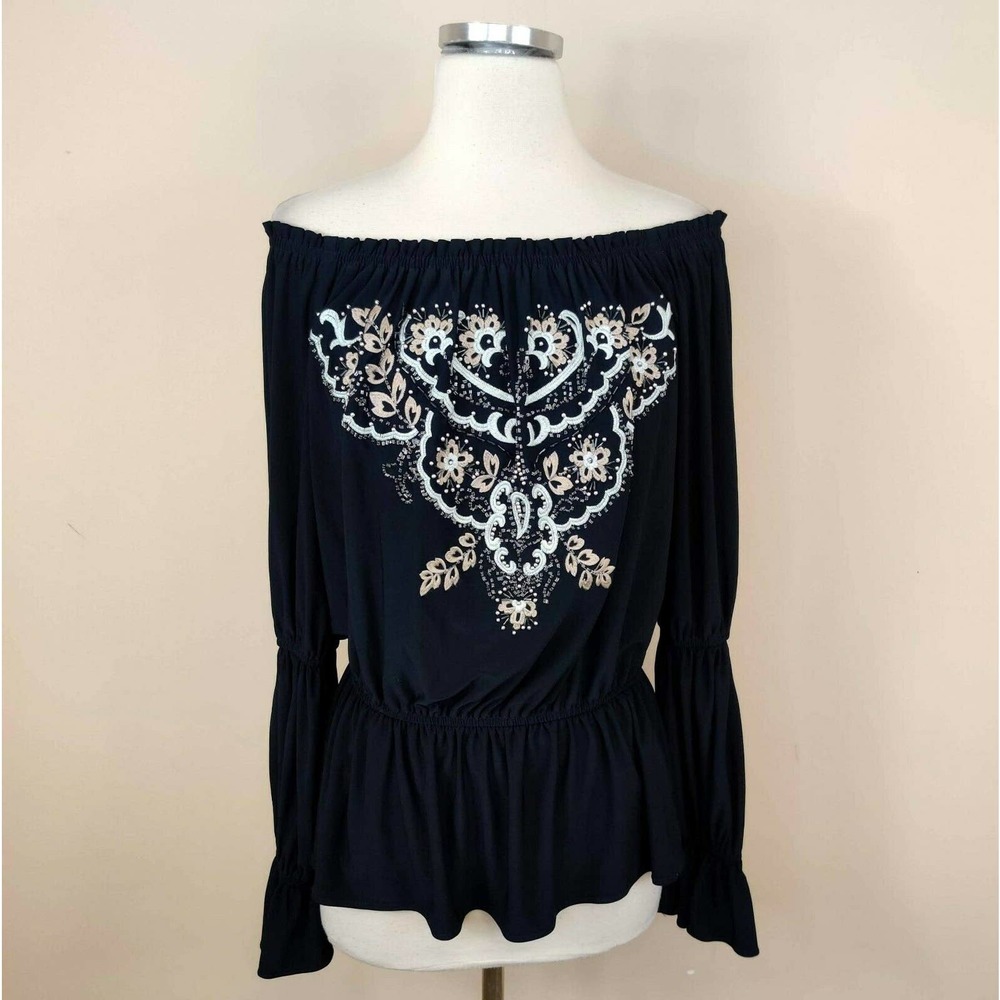 Boston Proper Beaded Embroidered Off Shoulder Top